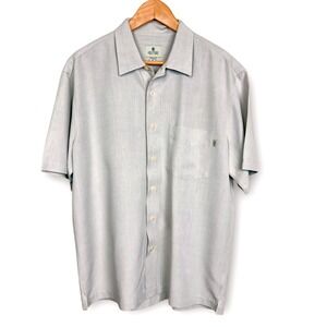 Solitude Camp Shirt Mens Medium Light Blue Excellent Modal Rayon Embroidered